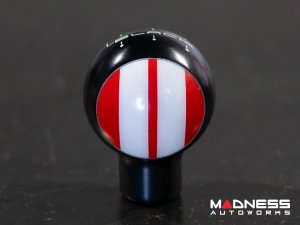 MINI Cooper Gear Shift Knob - Black Housing - Red w/ White Racing Stripes Design